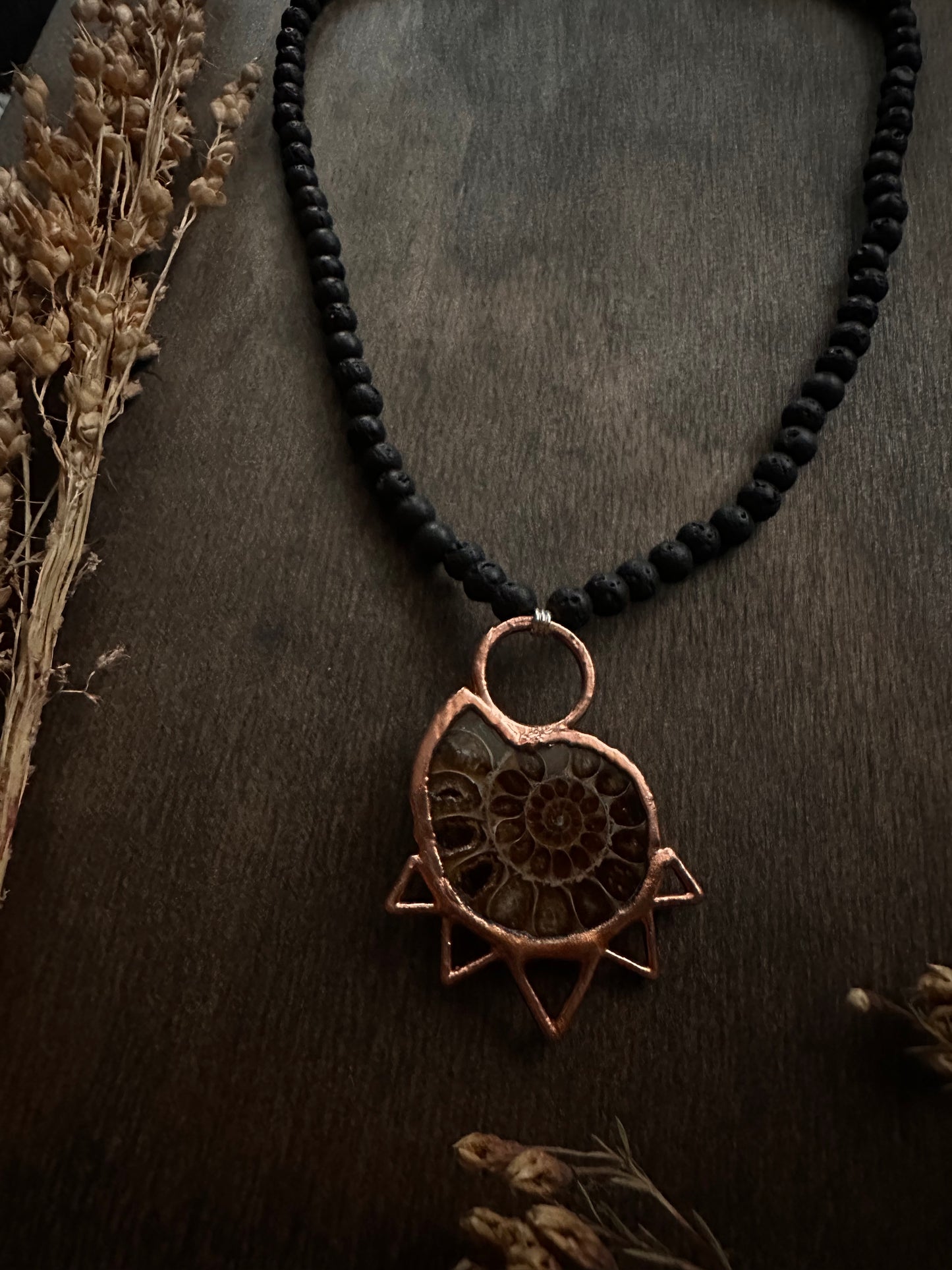 Ammonite & Lava Stone Necklace