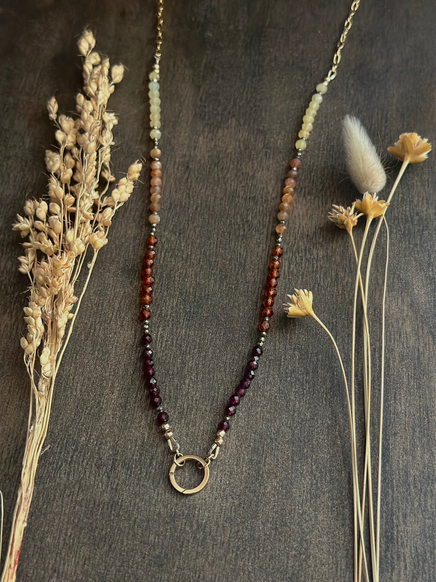 Mixed Gemstone Charm/Ring Keeper Necklace