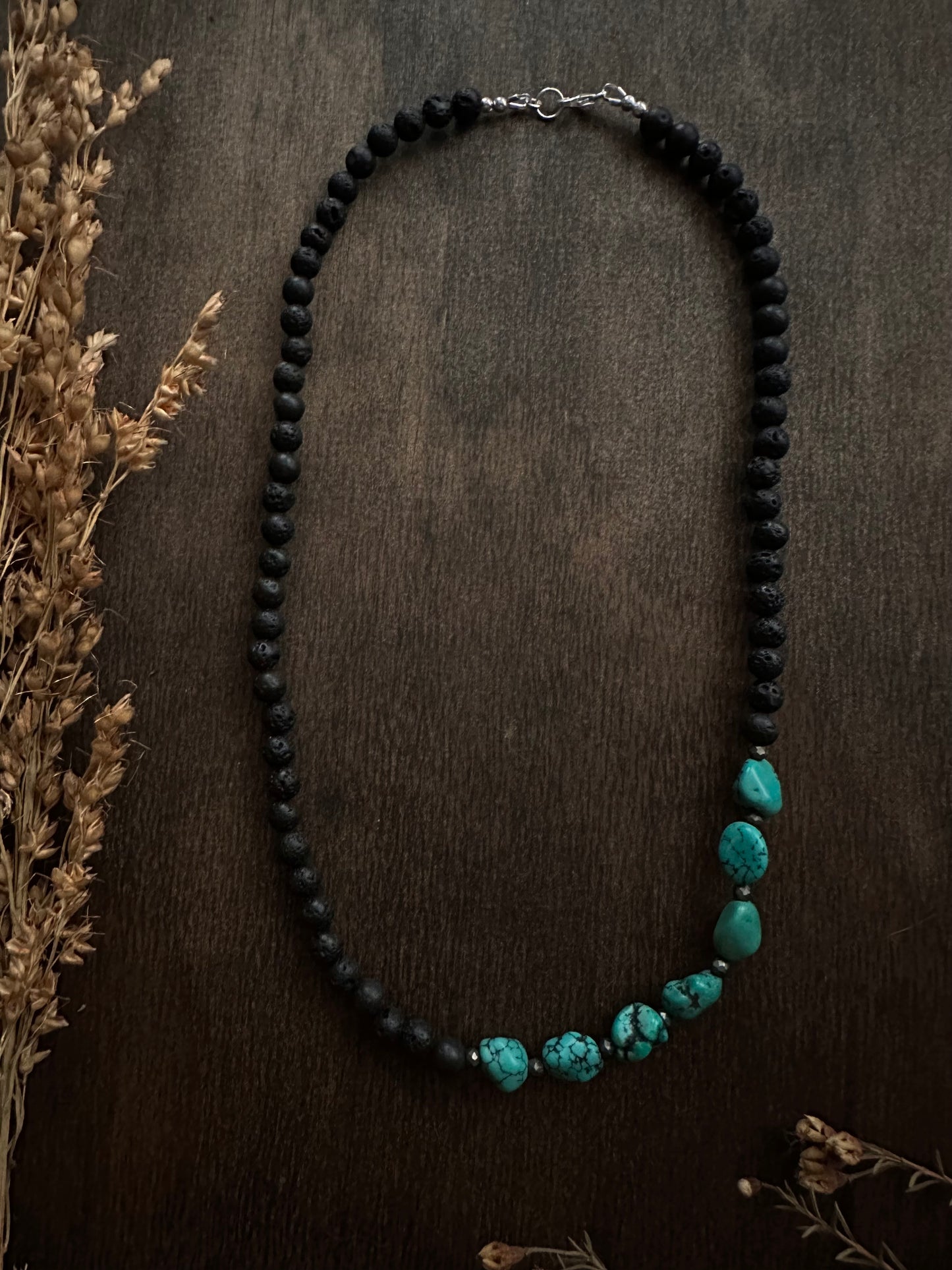 Turquoise Nugget & Lava Stone Necklace