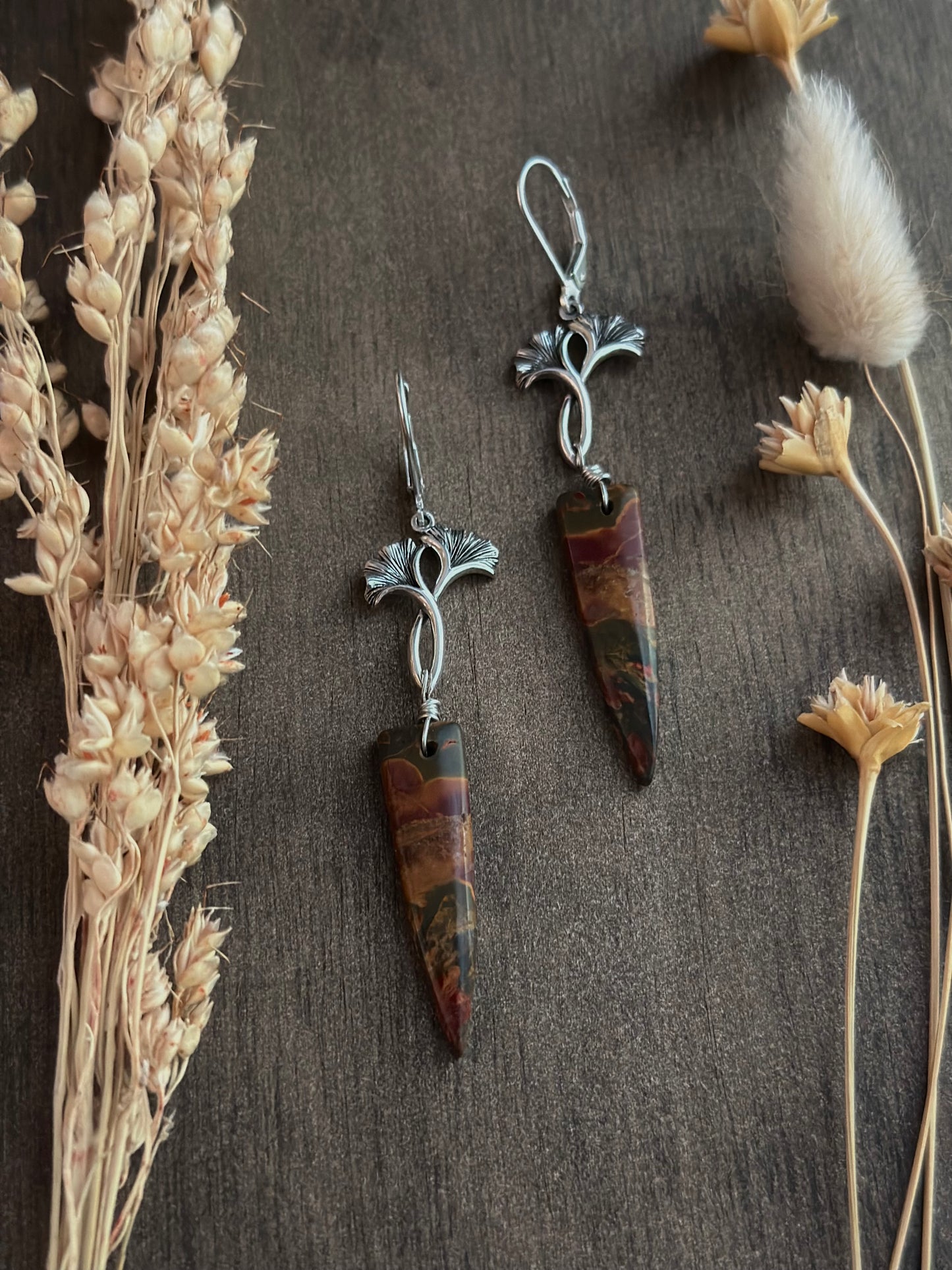 Red Creek Jasper Gingko Earrings