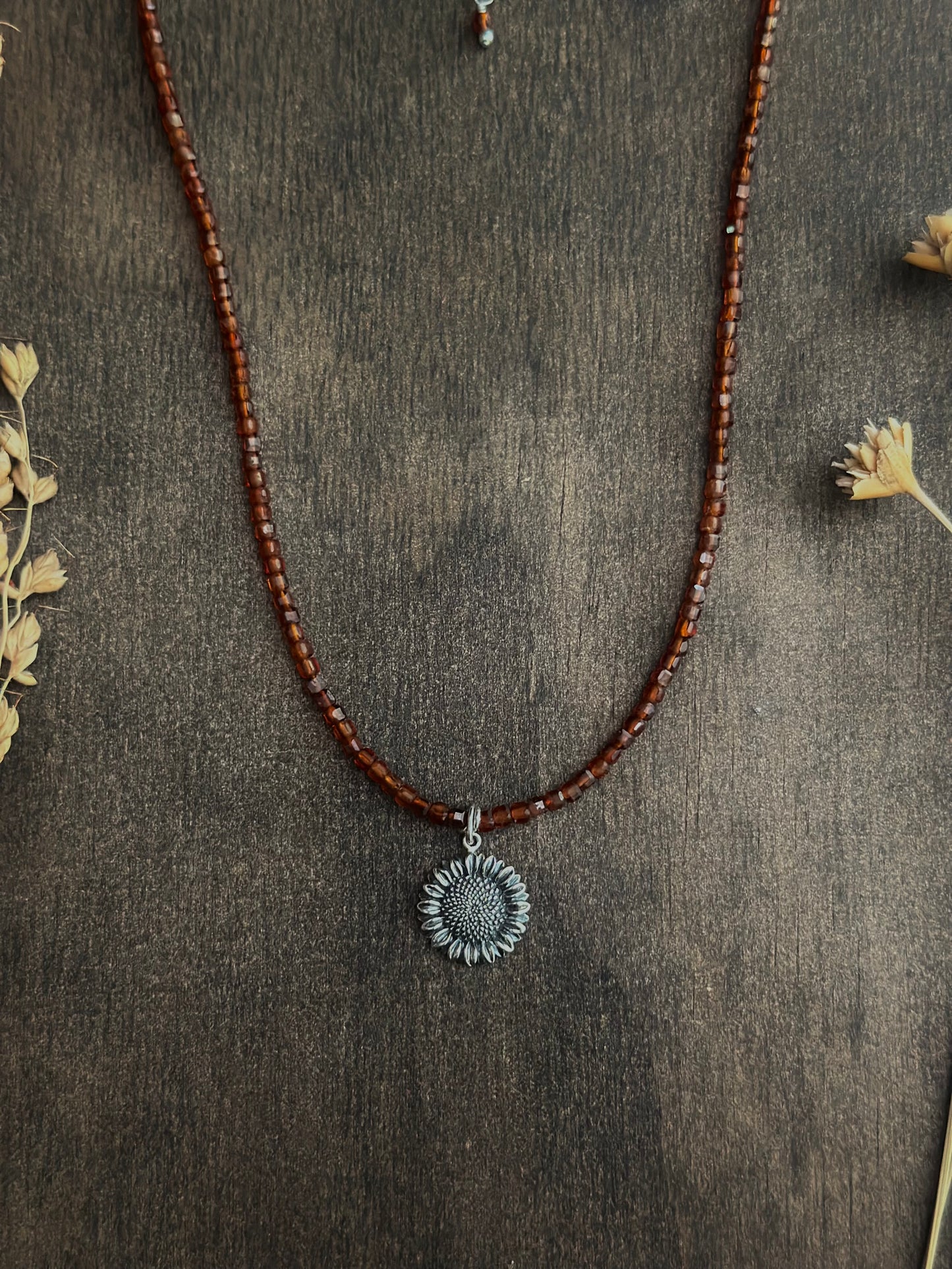 Hessonite Garnet Sunflower Necklace