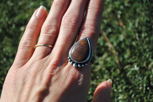 Agatized Dinosaur Bone Ring - Size 7.5