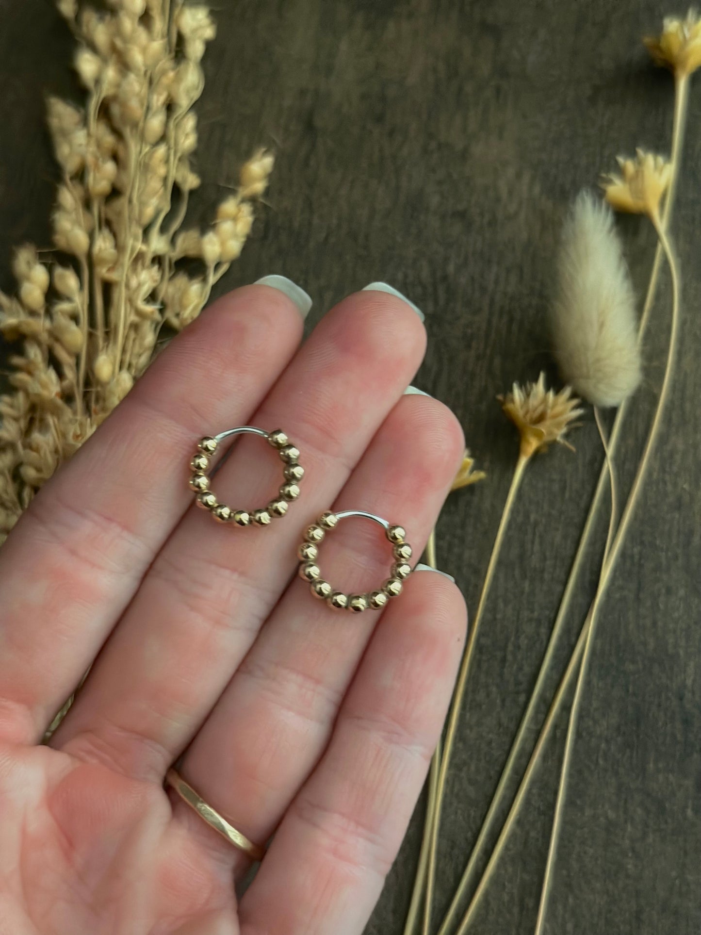Bronze Beaded Huggie Hoop