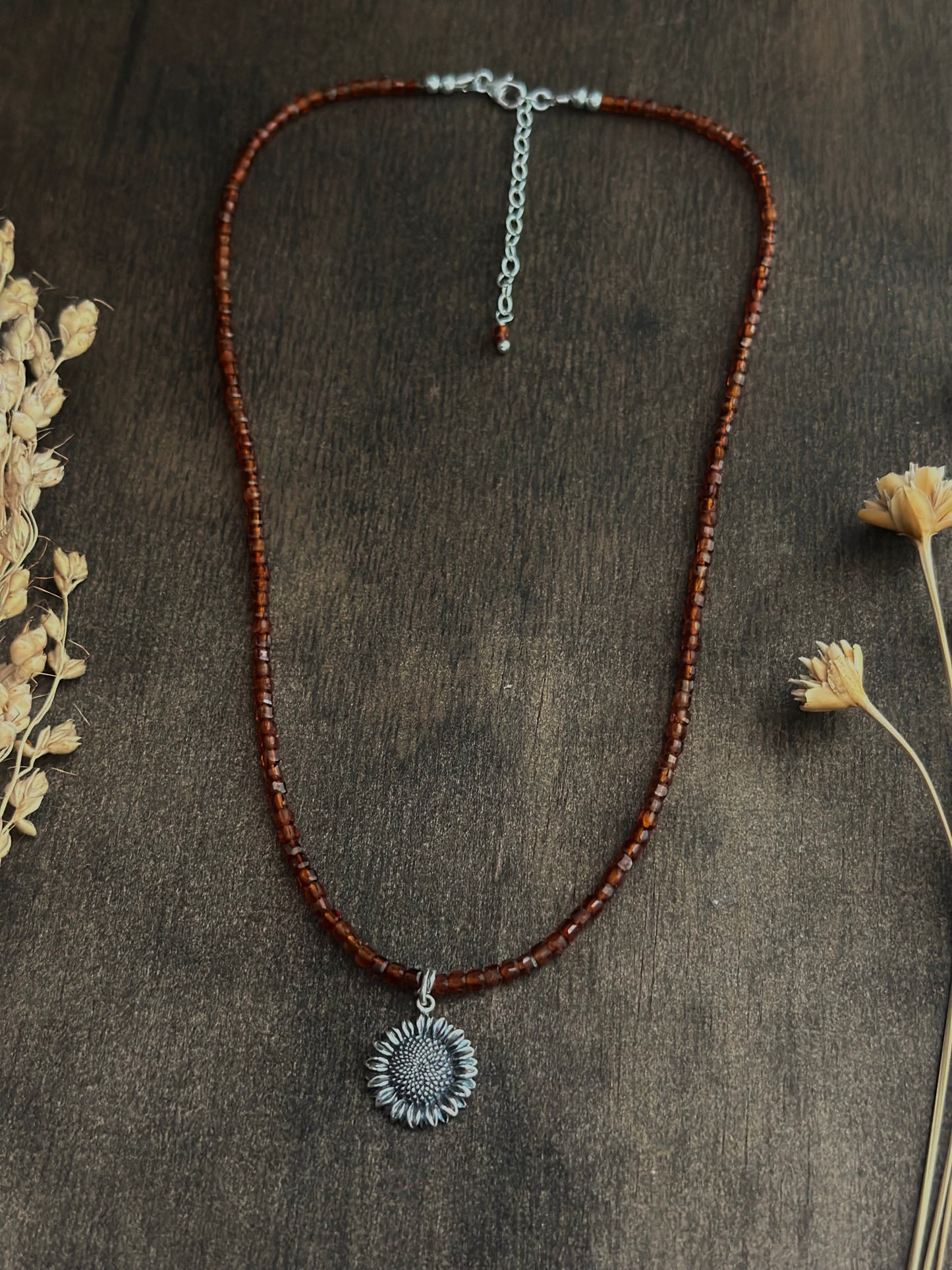 Hessonite Garnet Sunflower Necklace