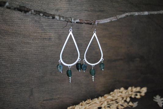 Moss Agate Leaf Earrings