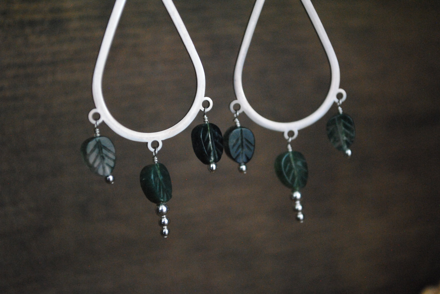 Moss Agate Leaf Earrings