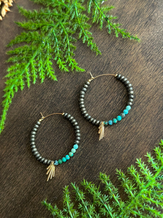 Turquoise & Pyrite Spiked Hoops