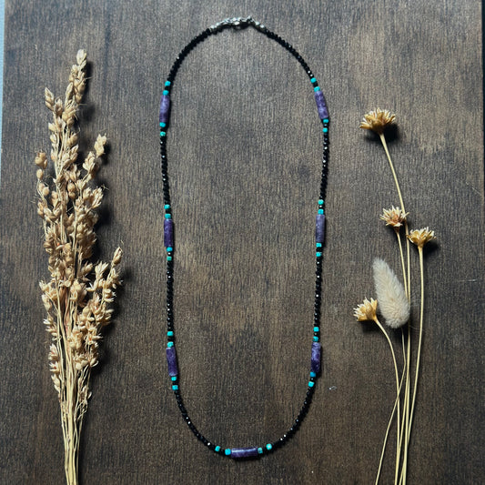 Black Spinel I Lepidolite I Hubei Turquoise Necklace