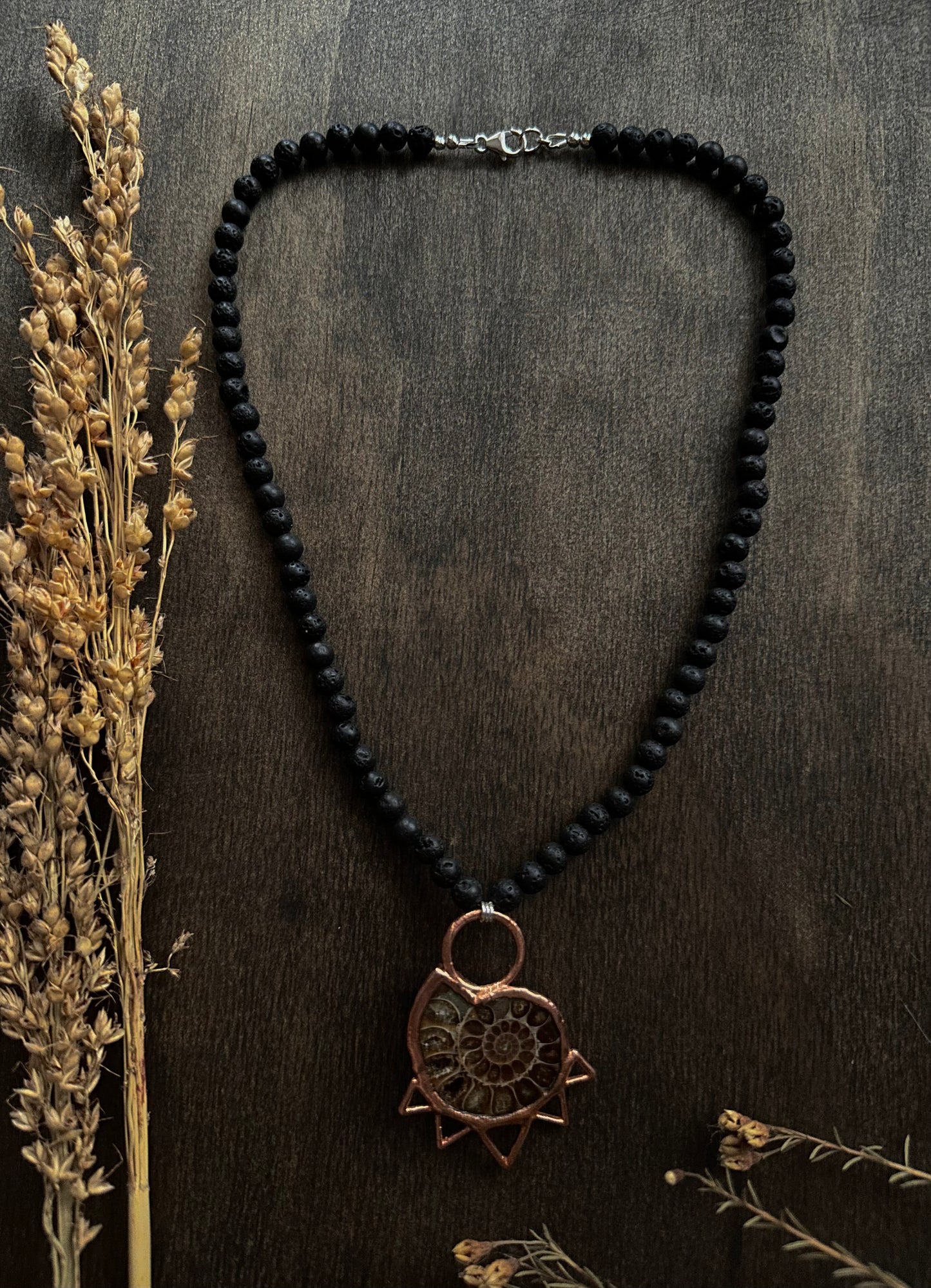 Ammonite & Lava Stone Necklace