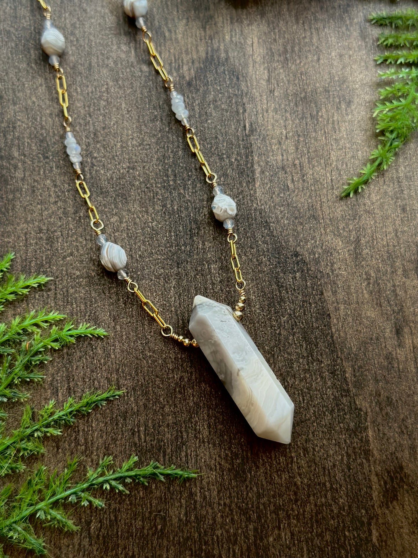 Crazy Lace Agate, Moonstone, & Labradorite Necklace