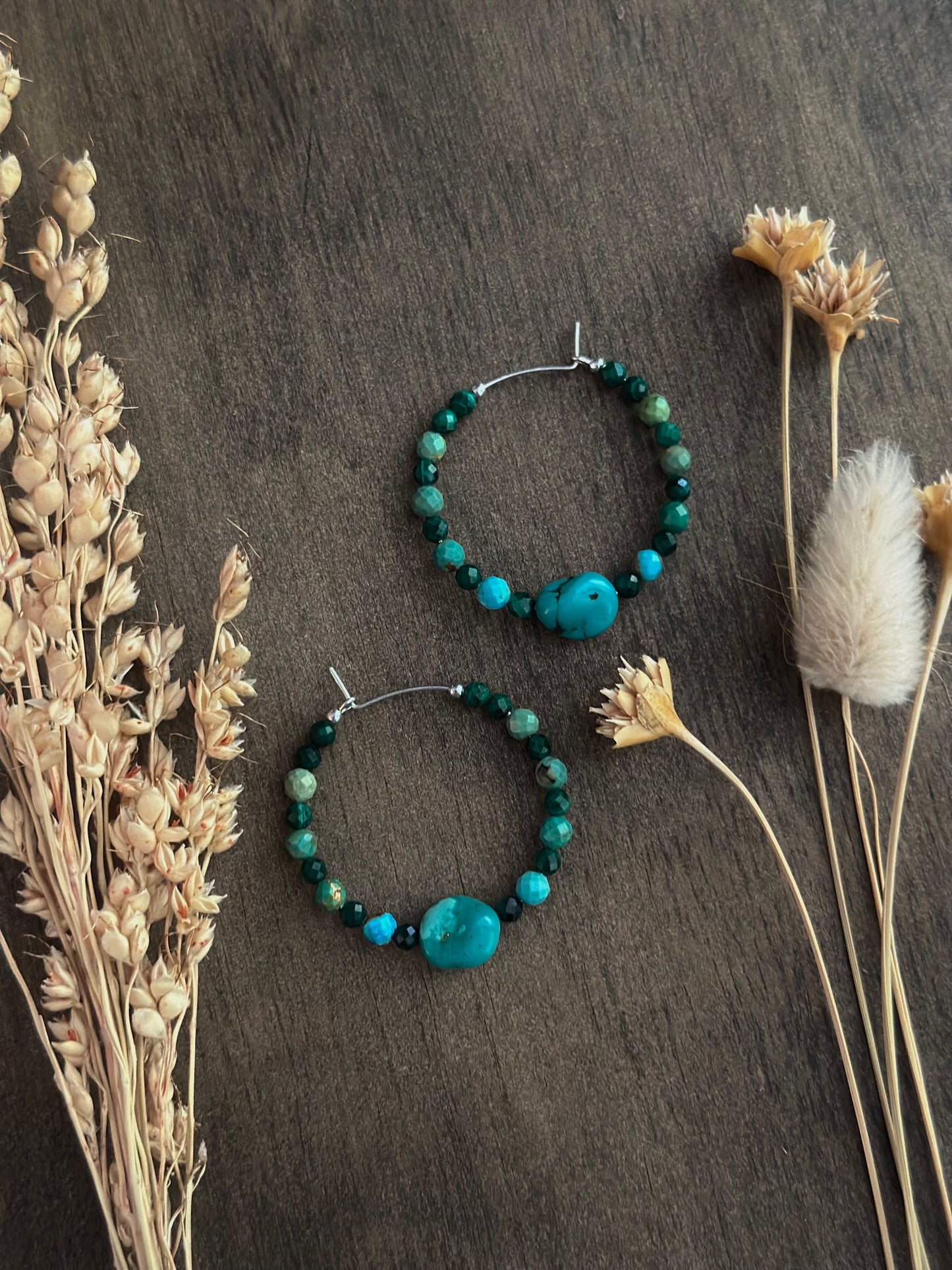 Turquoise & Malachite Hoop Earrings