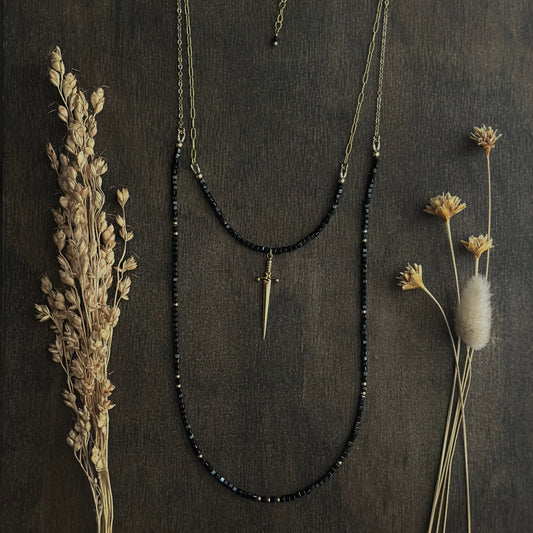 Black Spinel & Dagger Double Layer Necklace