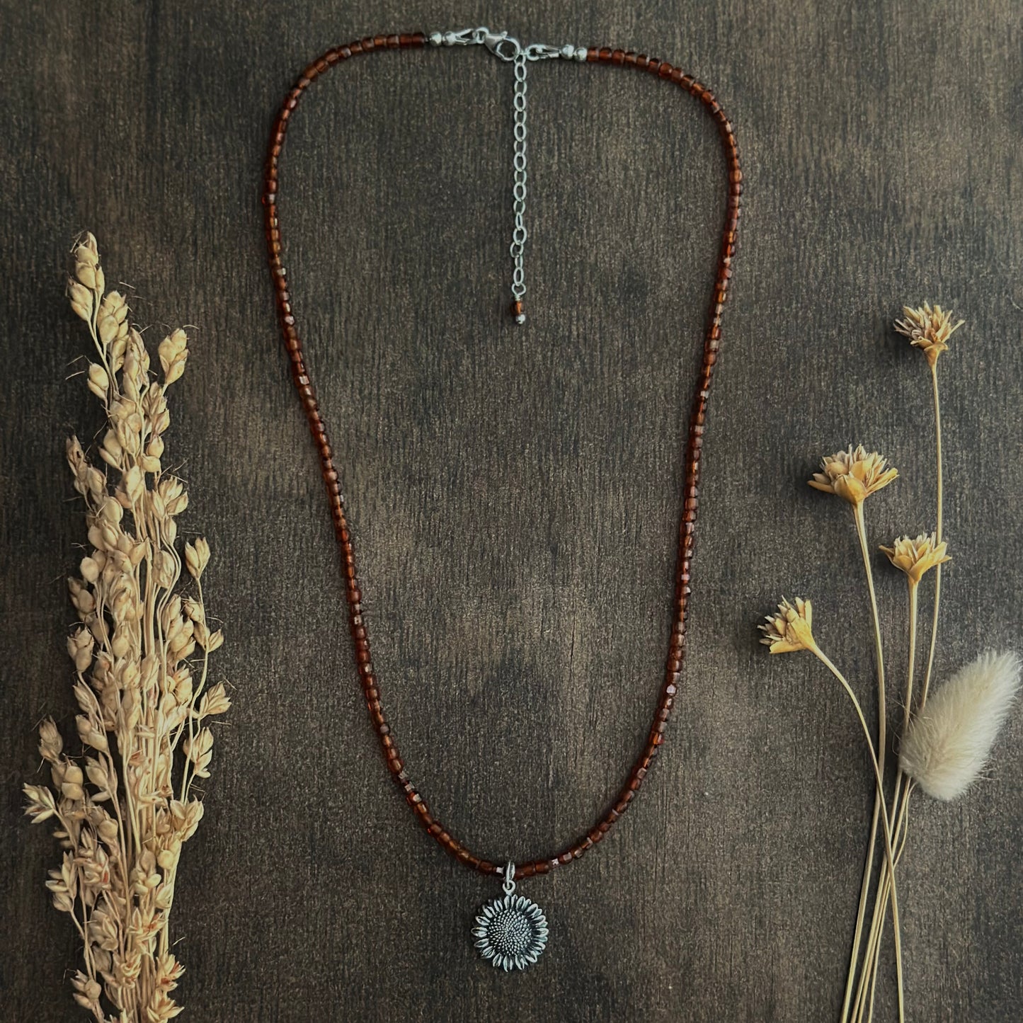 Hessonite Garnet Sunflower Necklace