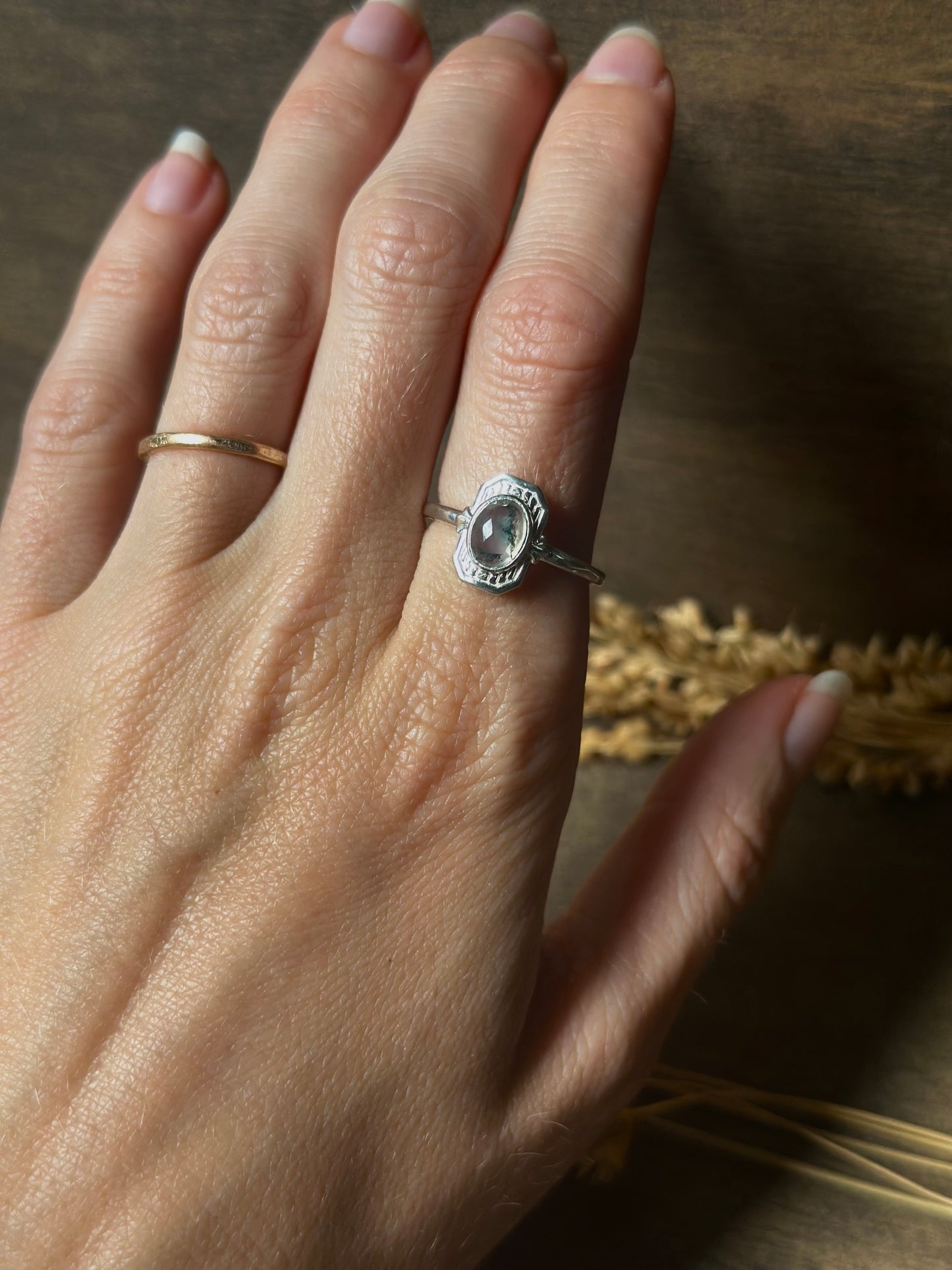 Moss Agate Oval Ring (size 7)