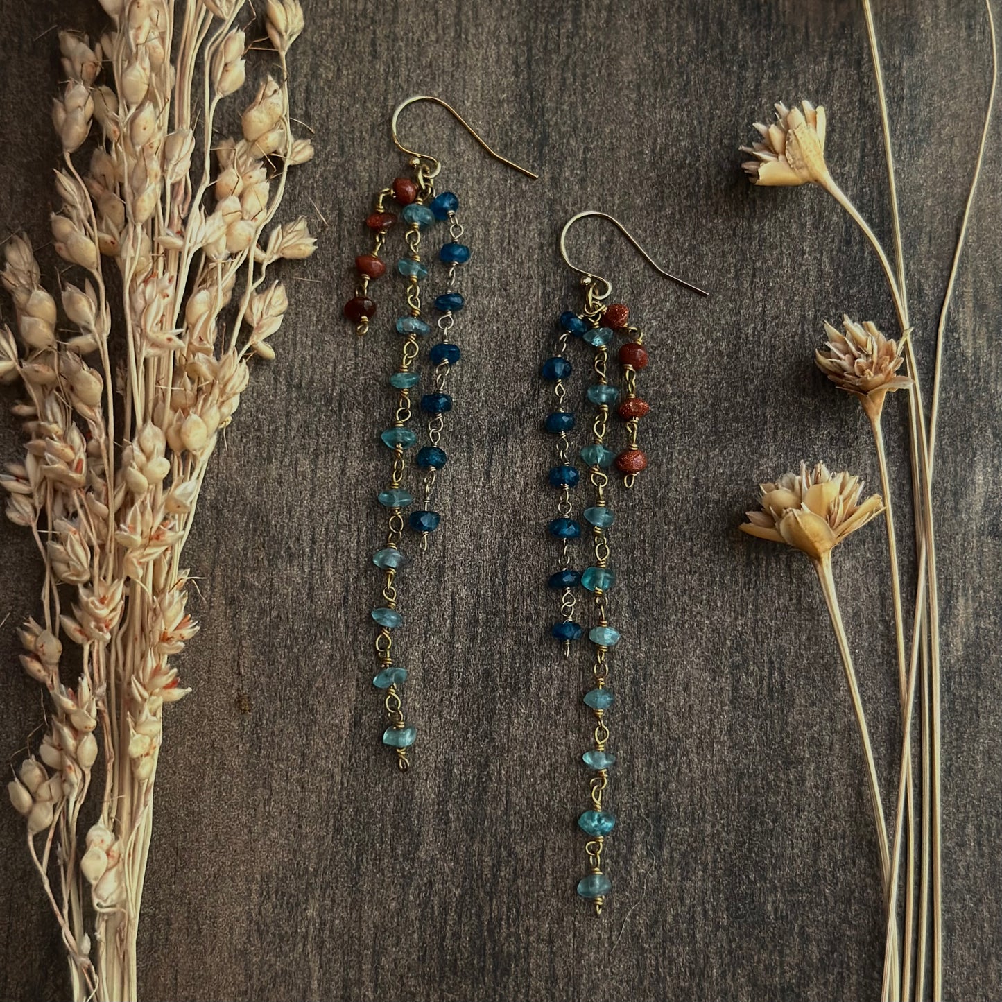 Apatite l Blue Topaz l Goldstone Earrings