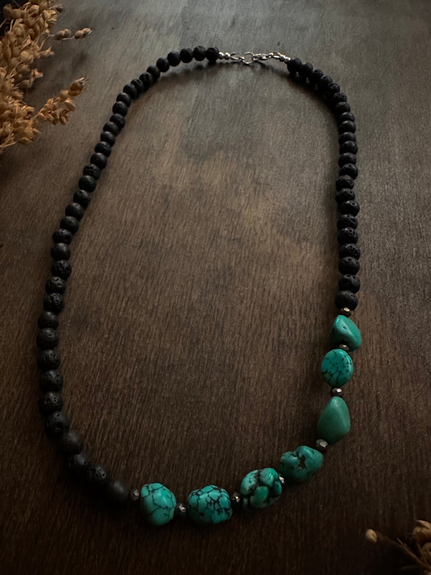 Turquoise Nugget & Lava Stone Necklace