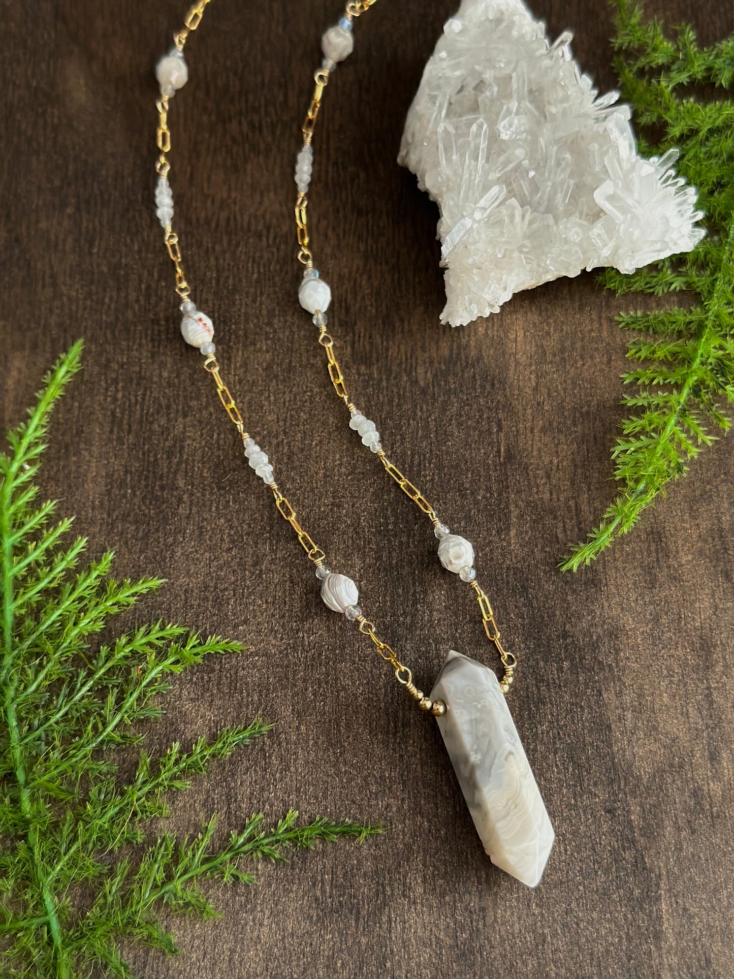 Crazy Lace Agate, Moonstone, & Labradorite Necklace