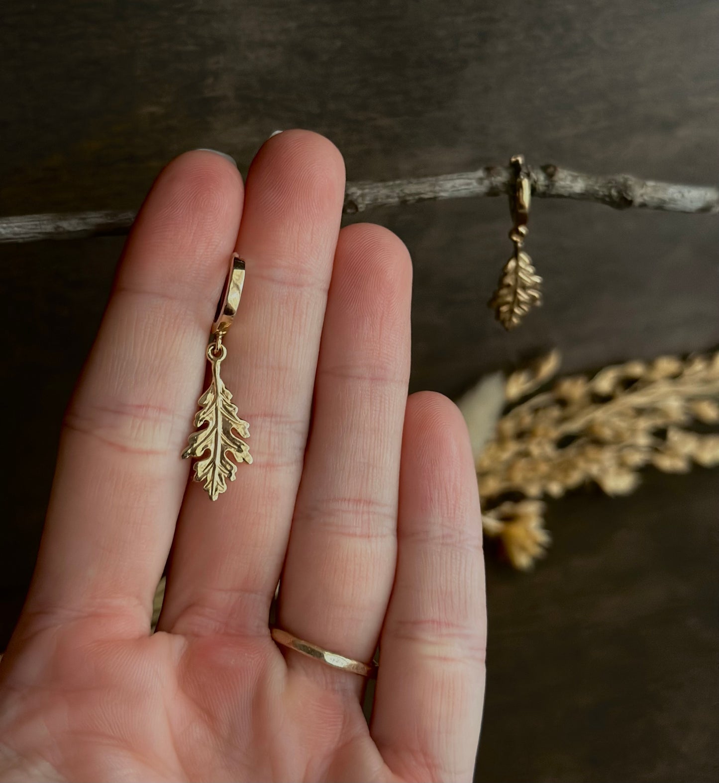 Oak Leaf Huggie Hoop