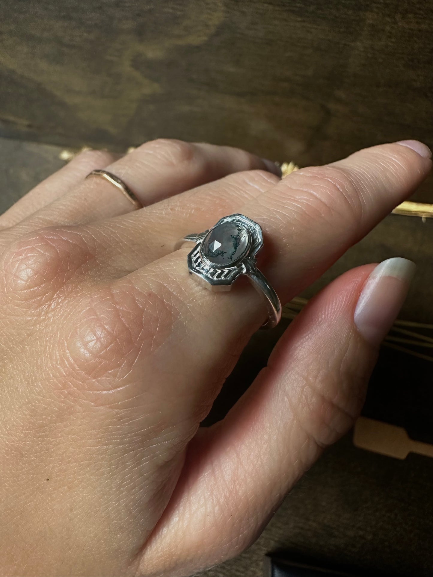 Moss Agate Oval Ring (size 7)