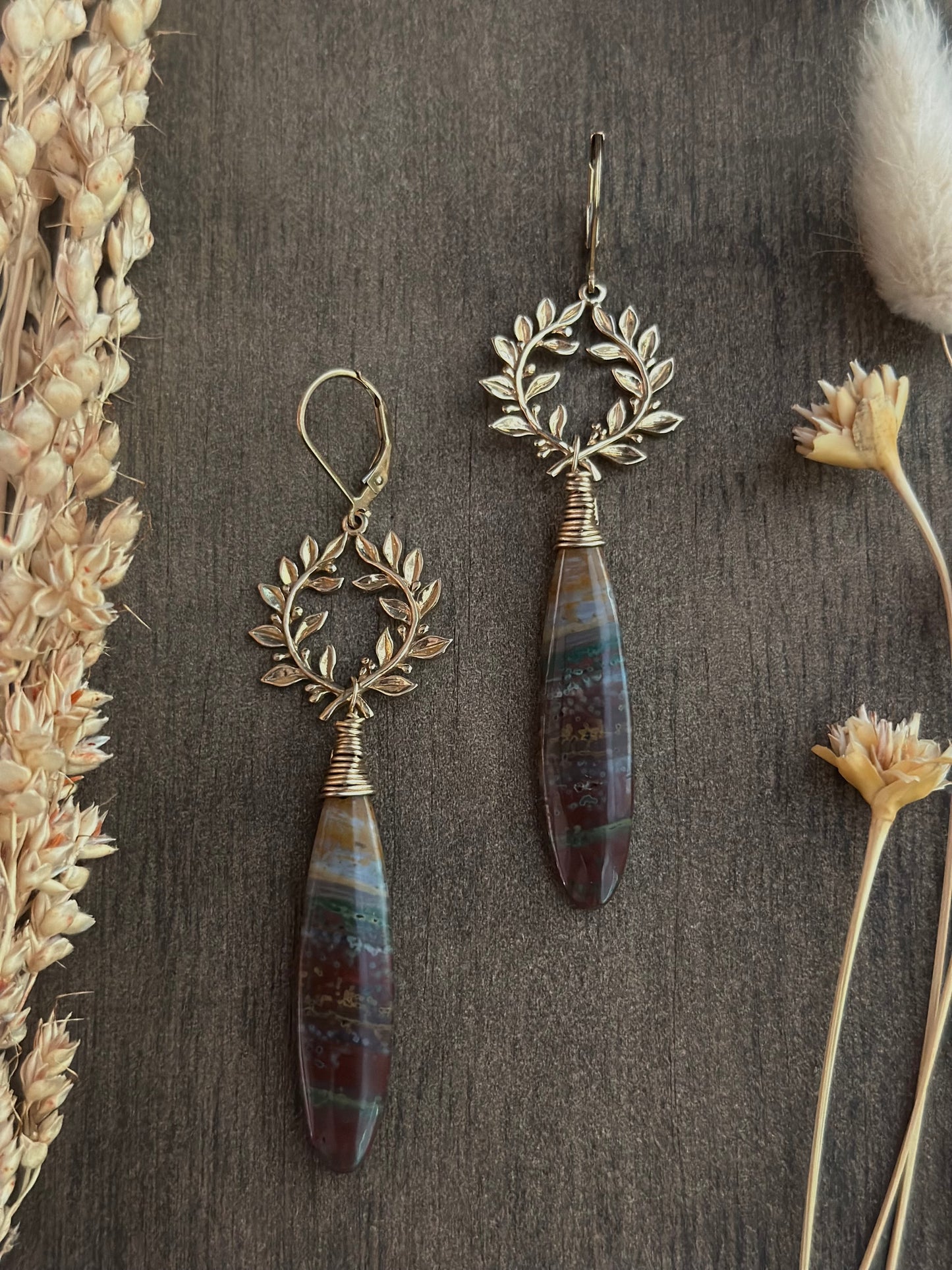 Ocean Jasper Laurel Wreath Earrings
