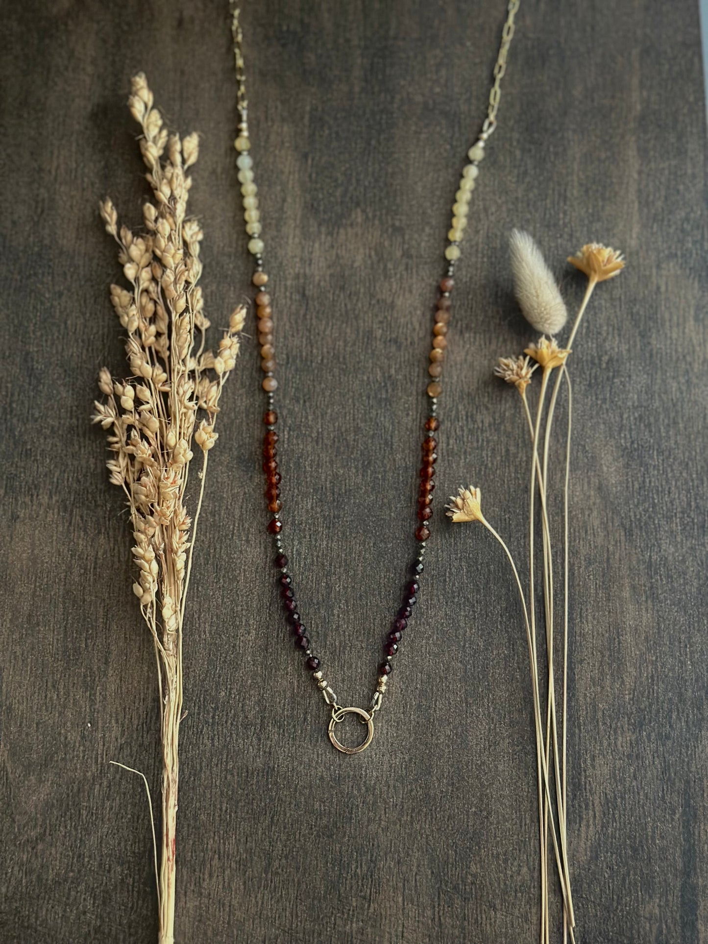 Mixed Gemstone Charm/Ring Keeper Necklace