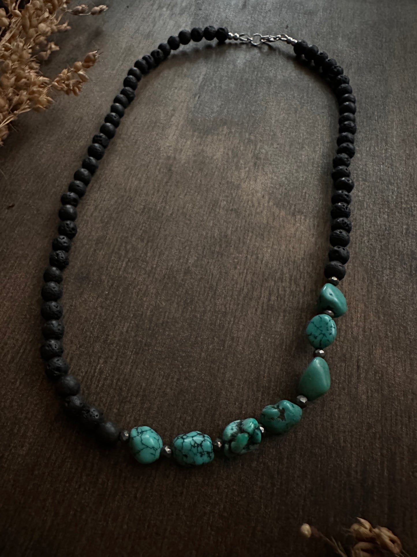 Turquoise Nugget & Lava Stone Necklace