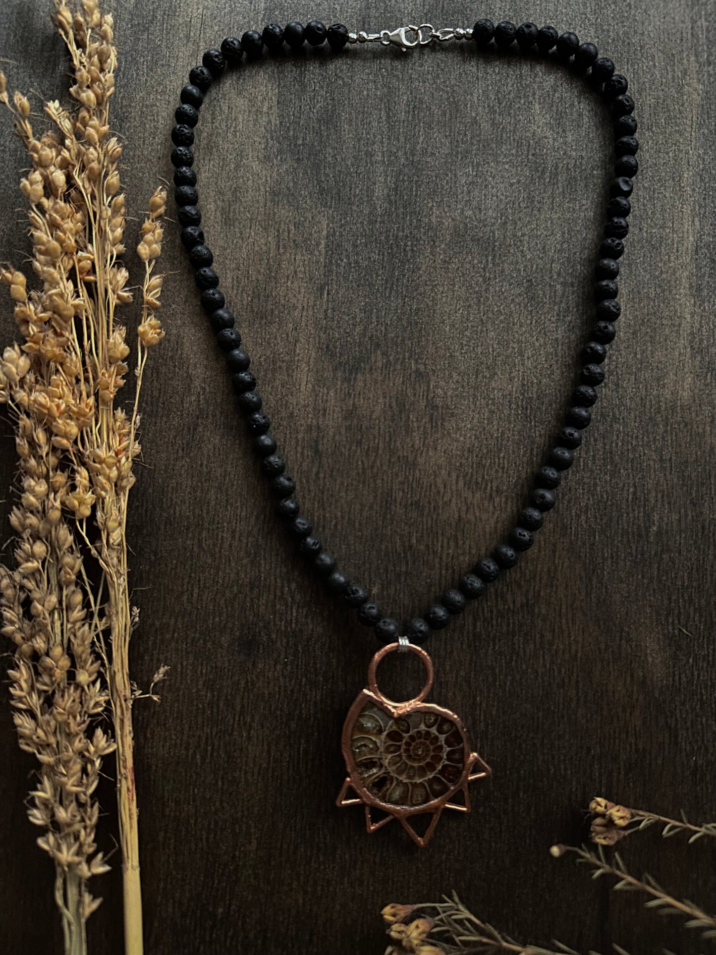 Ammonite & Lava Stone Necklace