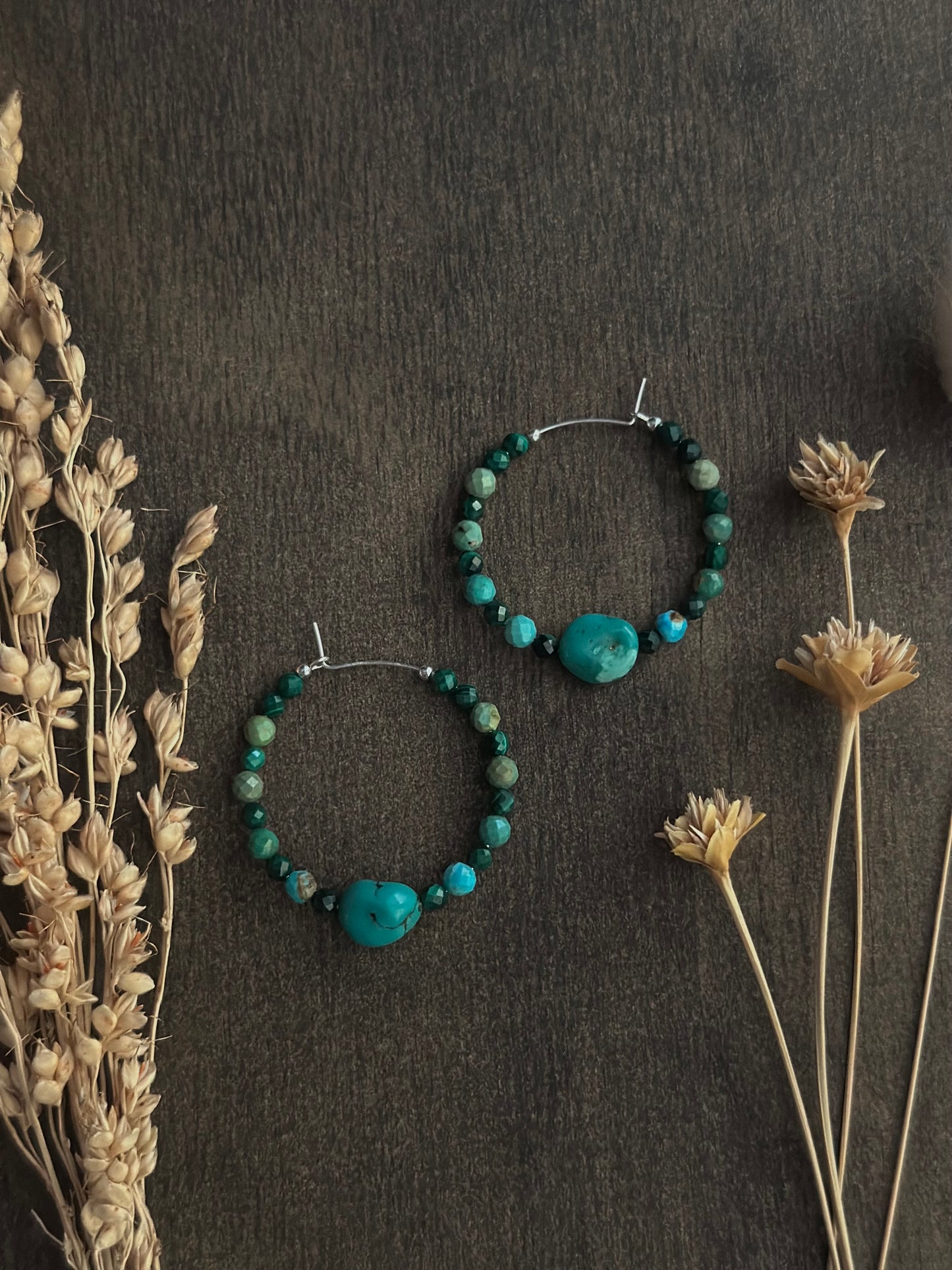 Turquoise & Malachite Hoop Earrings