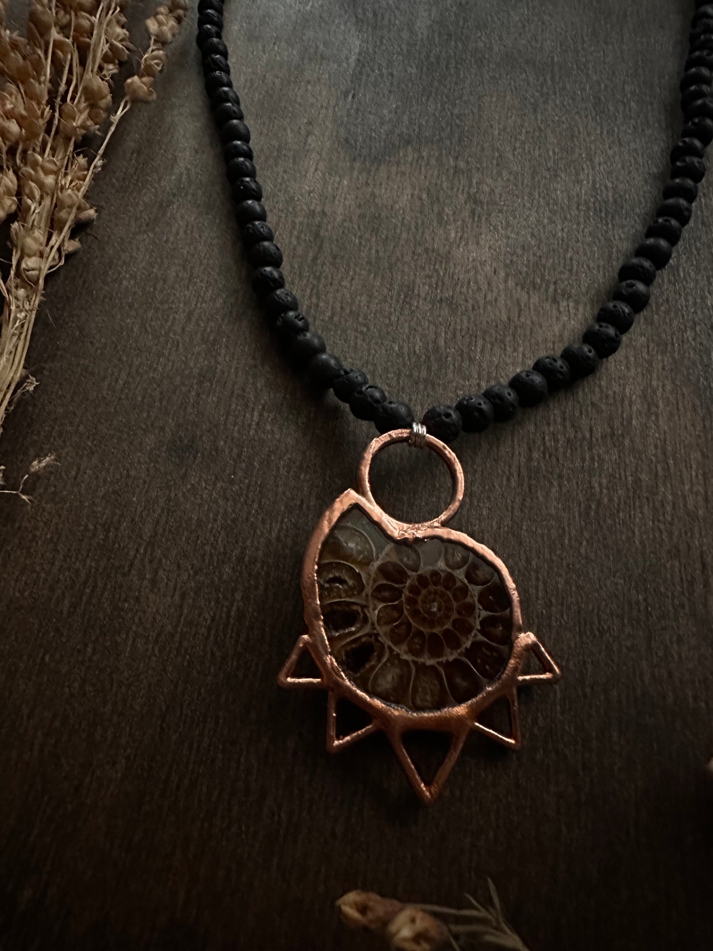 Ammonite & Lava Stone Necklace