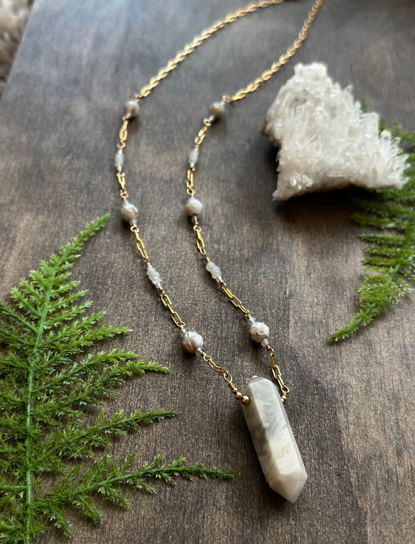 Crazy Lace Agate, Moonstone, & Labradorite Necklace