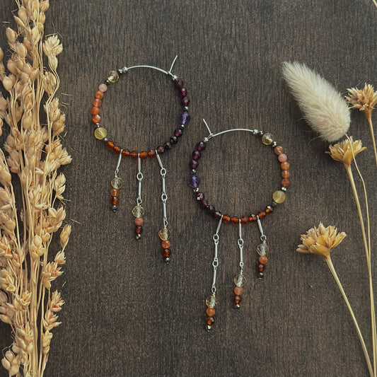 Mixed Gem Fringe Hoops (red/orange/yellow)