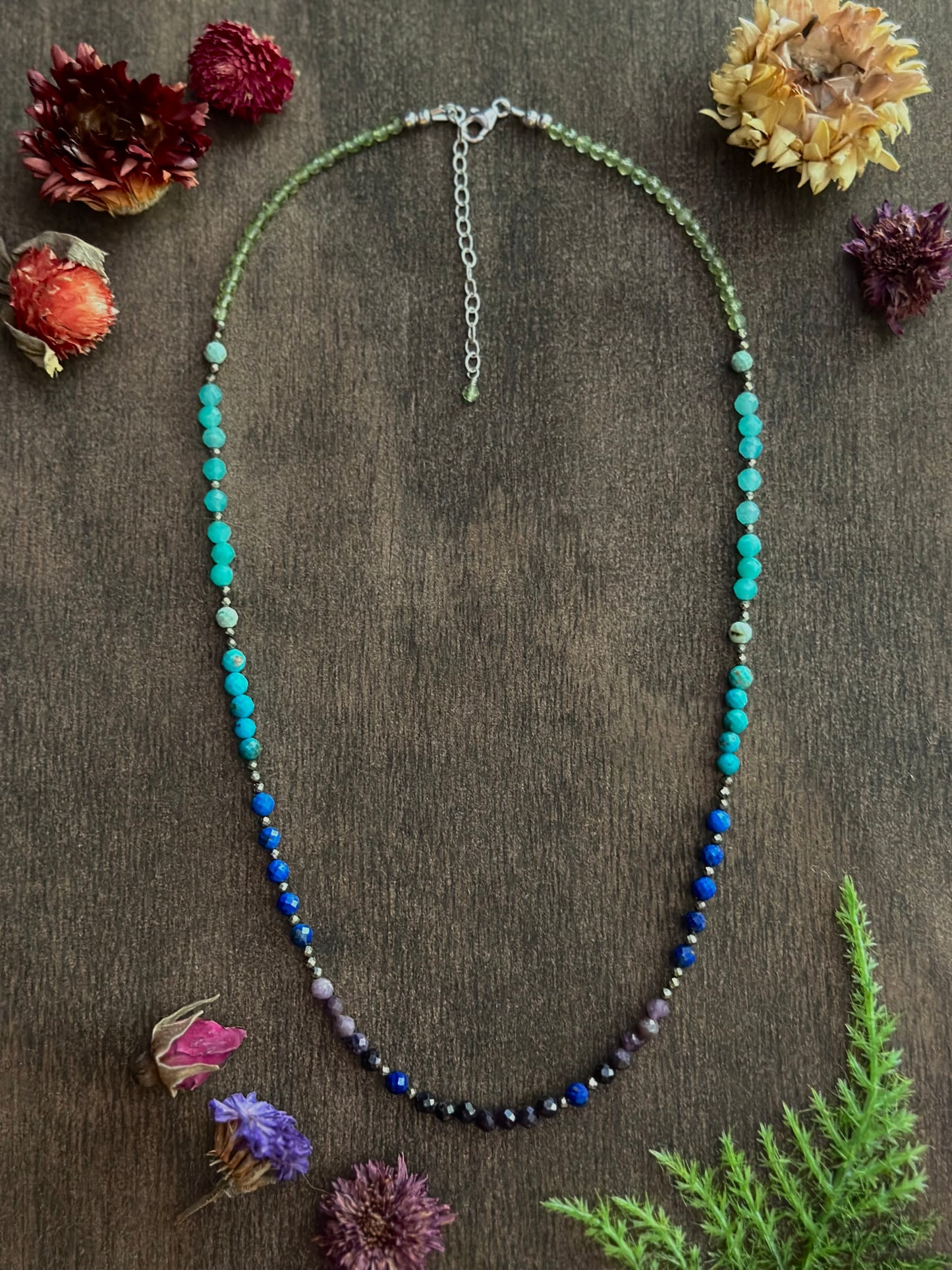 Purple Opal, Lapis, Turquoise, Amazonite, Peridot & Pyrite Necklace