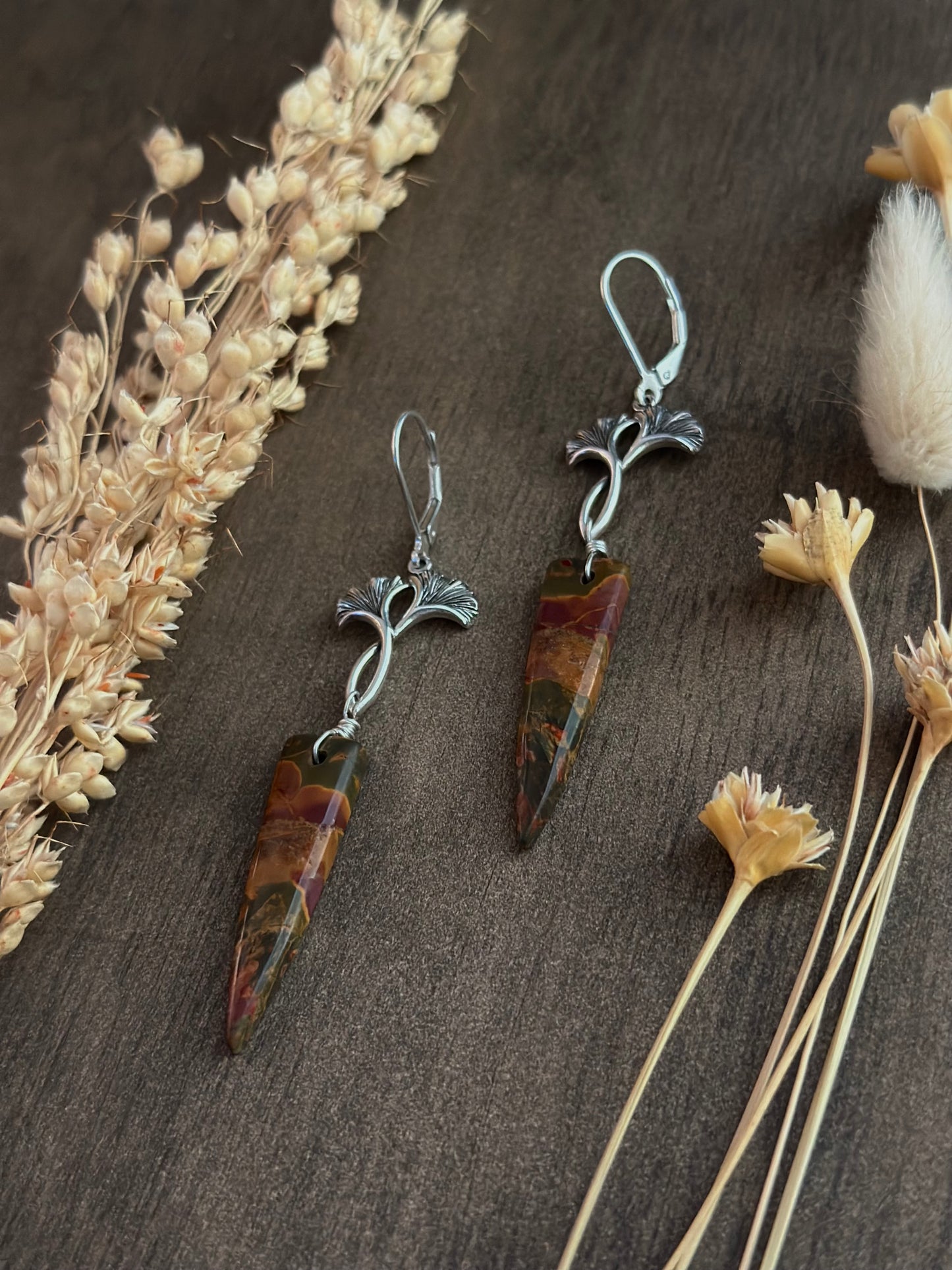 Red Creek Jasper Gingko Earrings