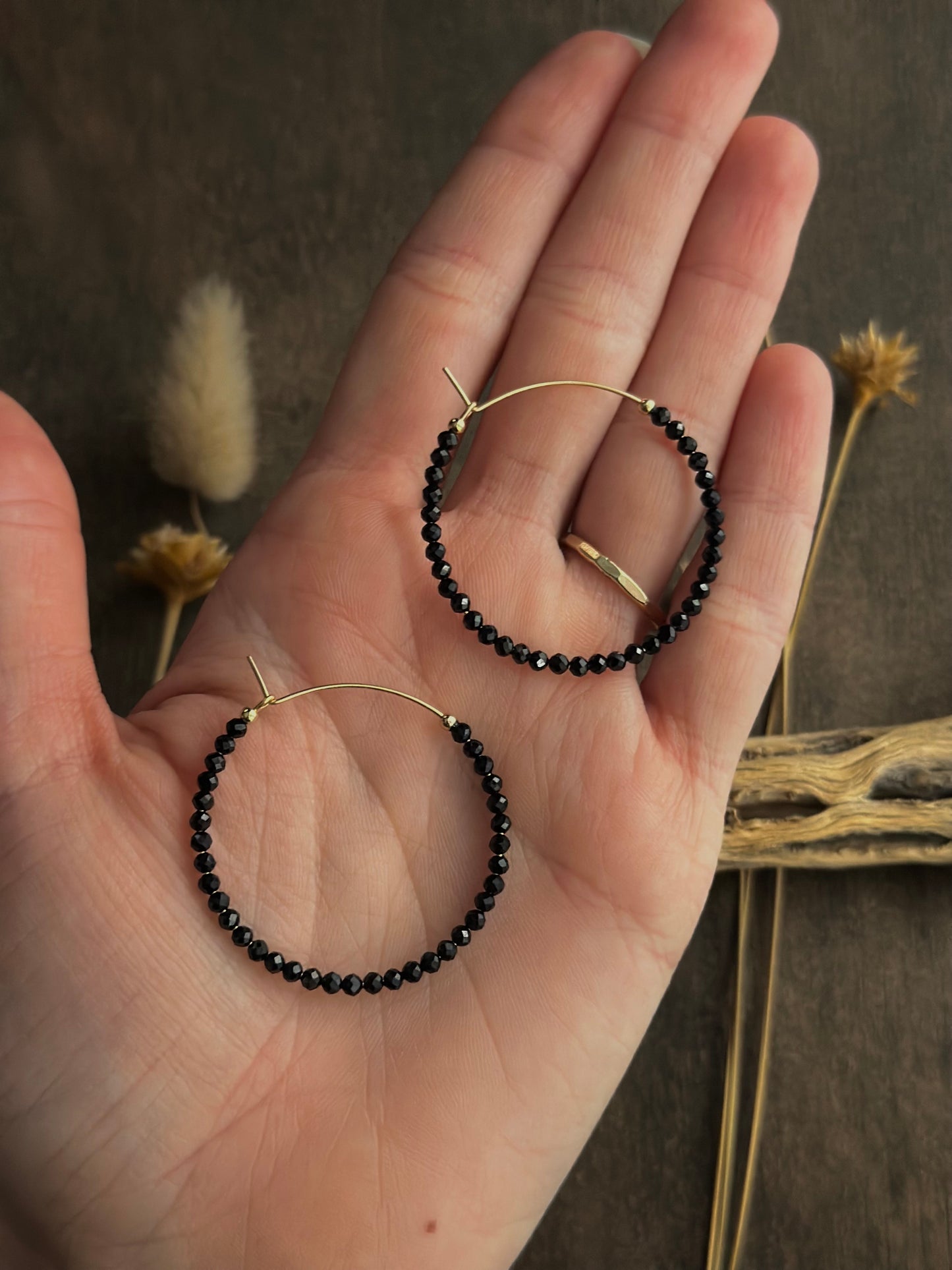 Black Spinel Hoops