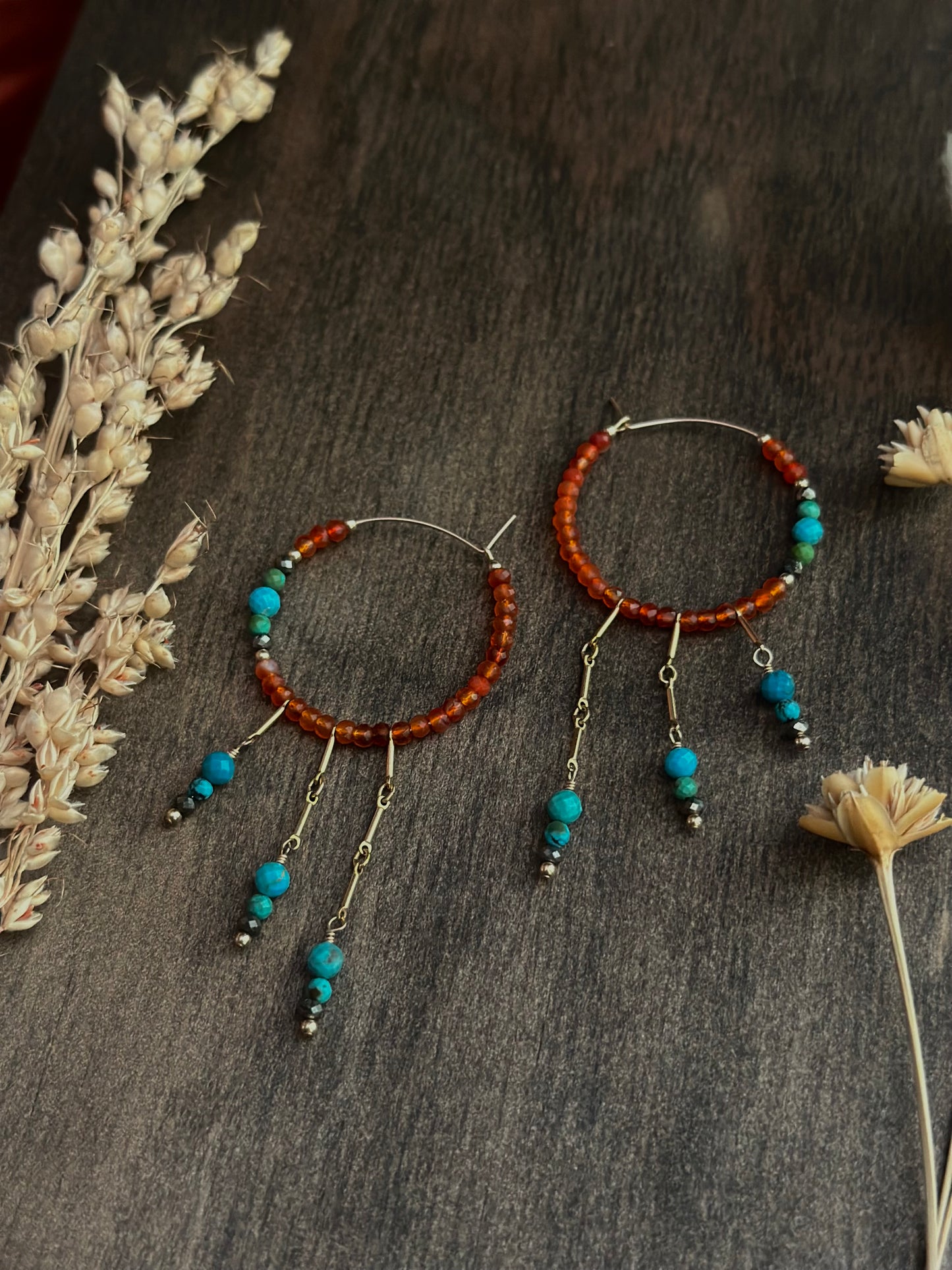 Botswana Agate I Pyrite I Turquoise Fringe Hoops