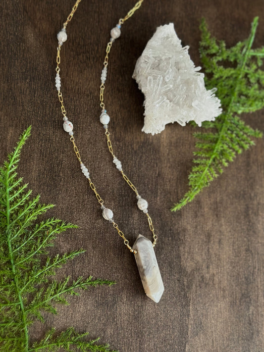 Crazy Lace Agate, Moonstone, & Labradorite Necklace