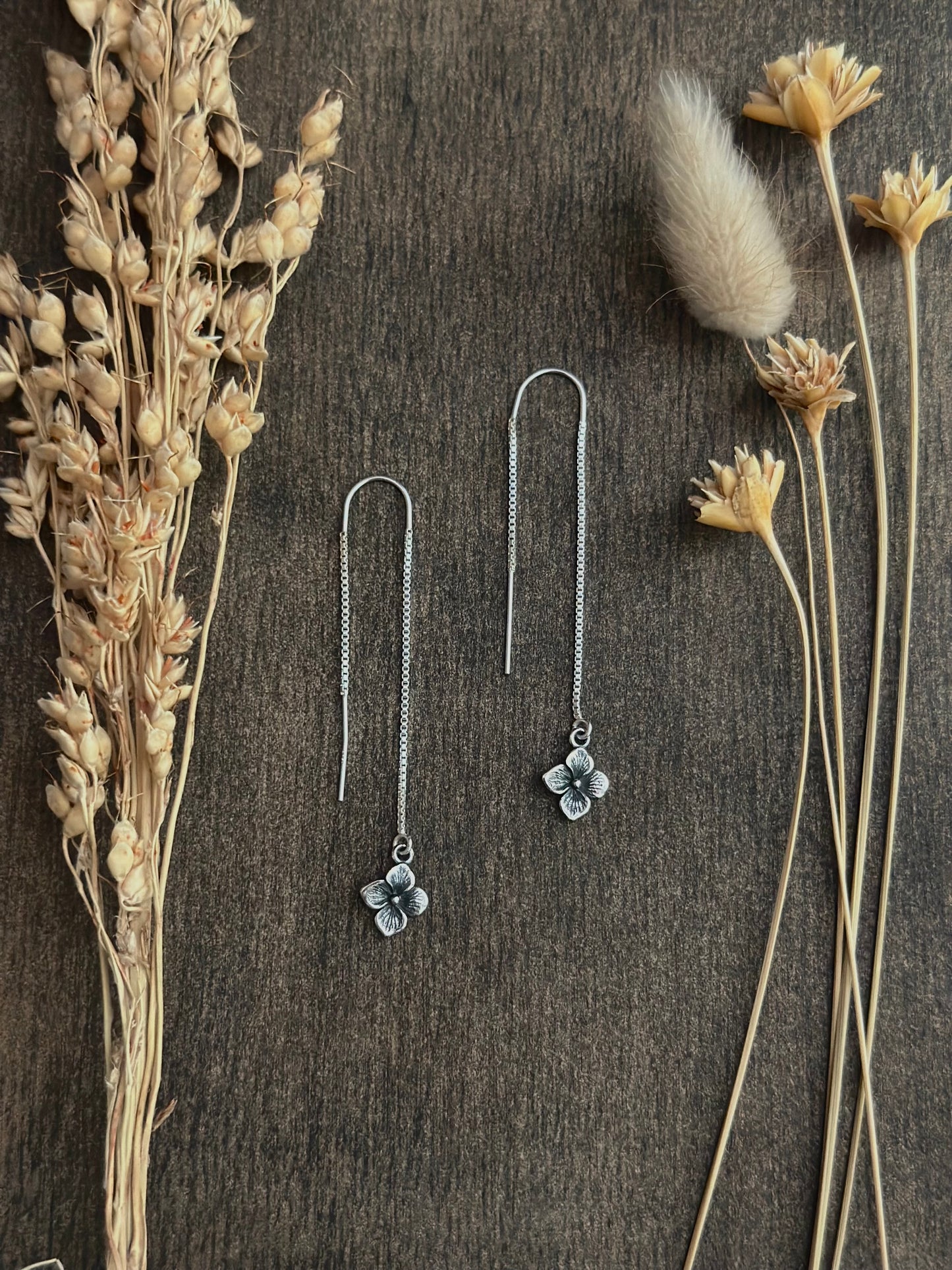 Hydrangea Flower Threader Earrings