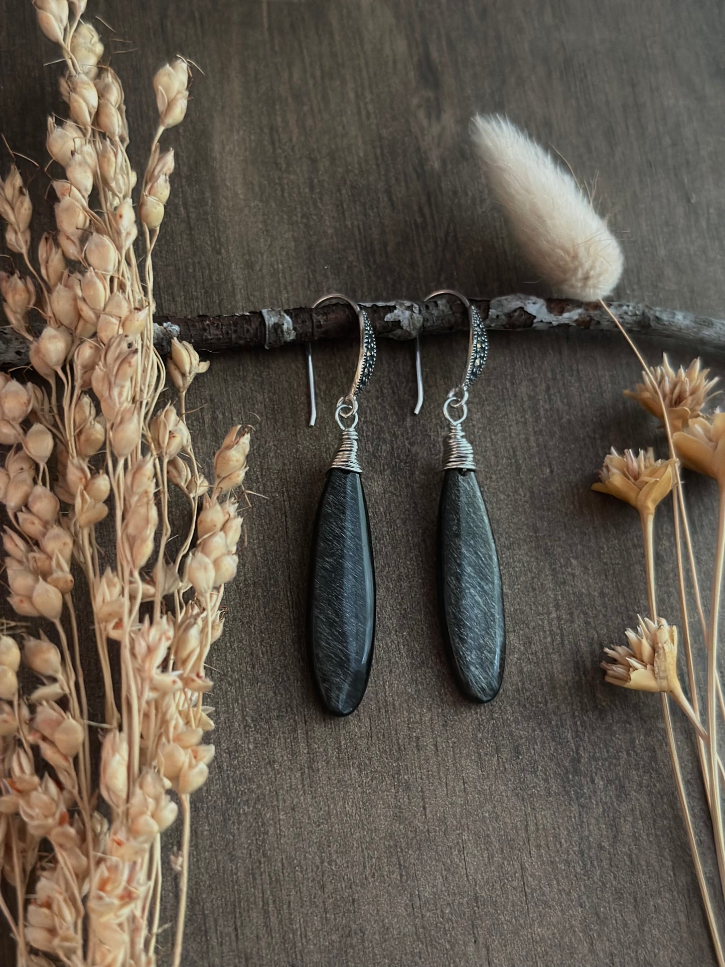 Golden Obsidian & Marcasite Earrings