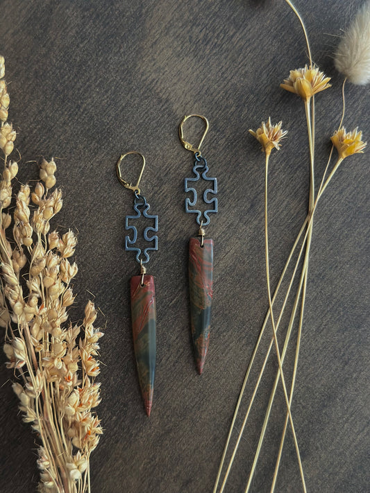 Red Creek Jasper Puzzle Point Earrings