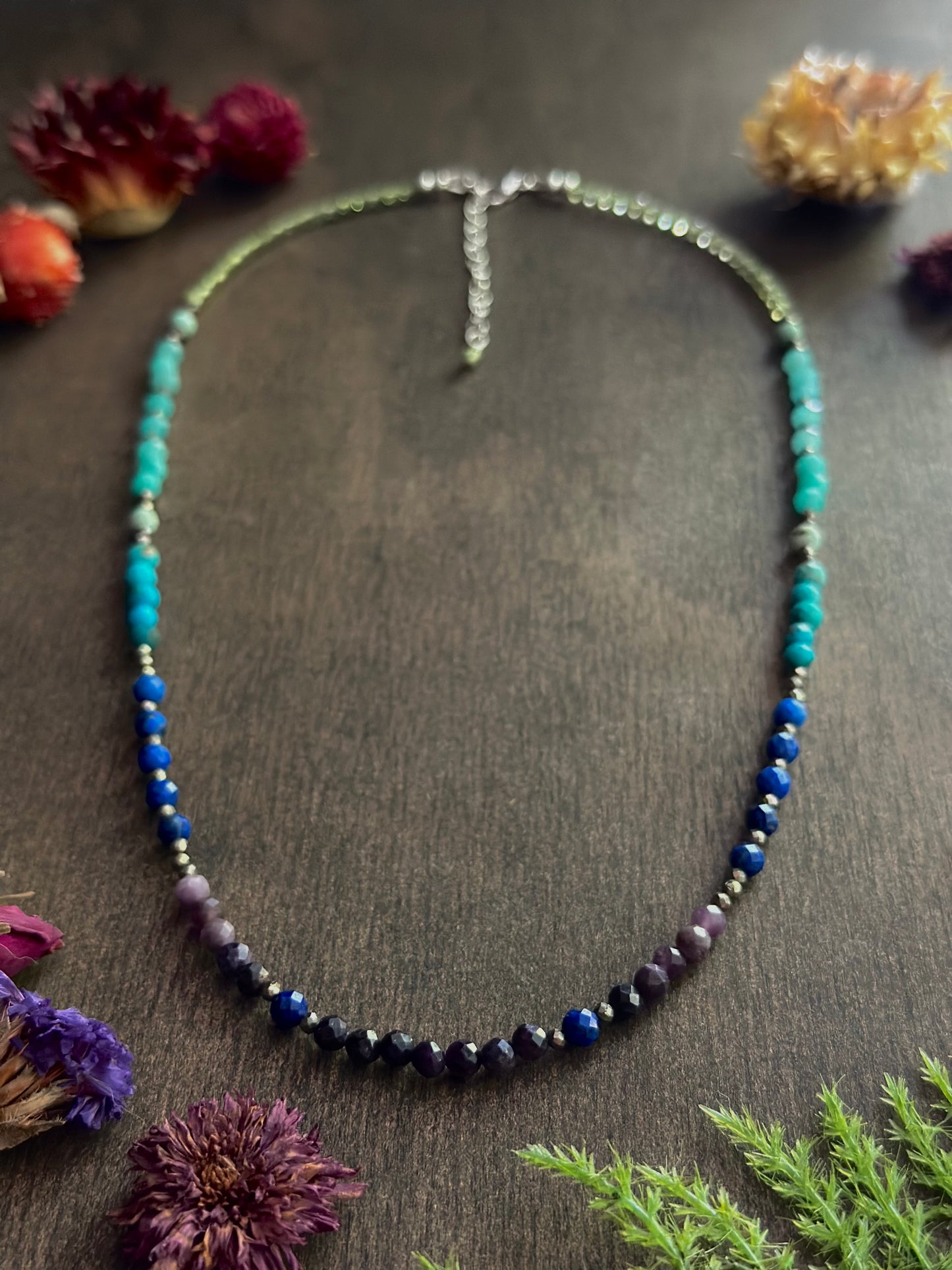 Purple Opal, Lapis, Turquoise, Amazonite, Peridot & Pyrite Necklace