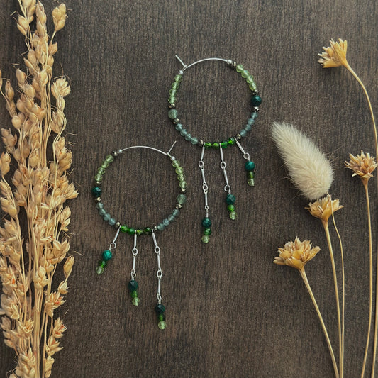 Mixed Gem Fringe Hoops (greens)