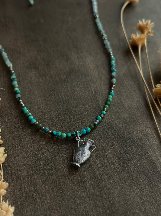 Turquoise, Kyanite, Moonstone & Pyrite ~ Amphora Bottle Necklace