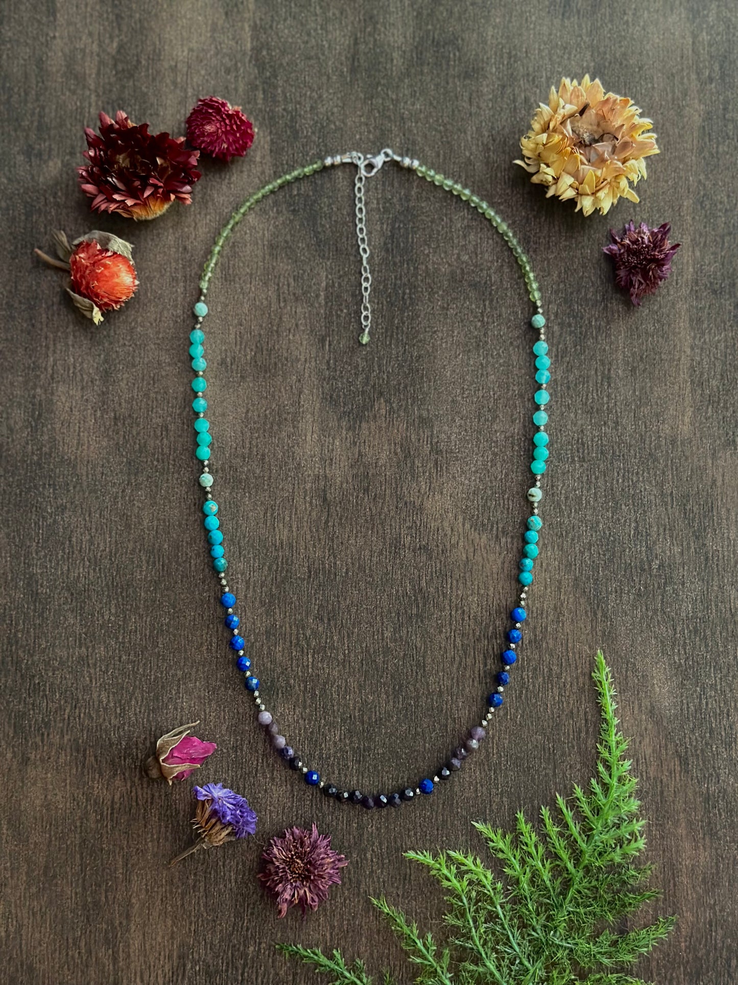 Purple Opal, Lapis, Turquoise, Amazonite, Peridot & Pyrite Necklace