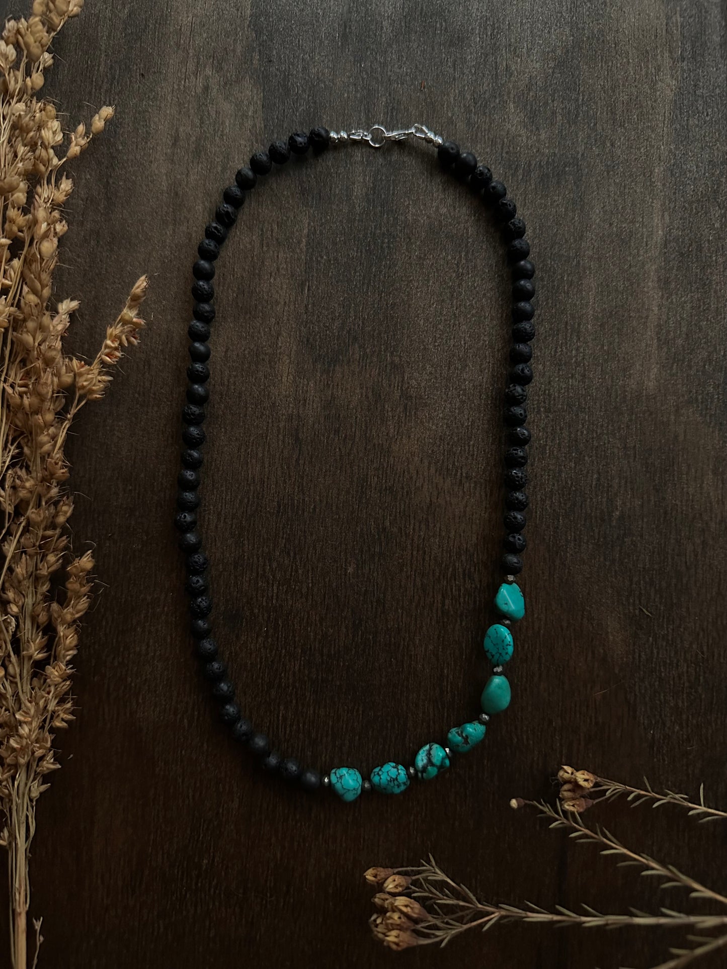 Turquoise Nugget & Lava Stone Necklace