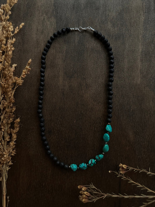 Turquoise Nugget & Lava Stone Necklace