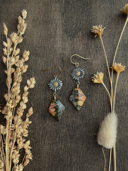 Red Creek Jasper Daisy Earrings