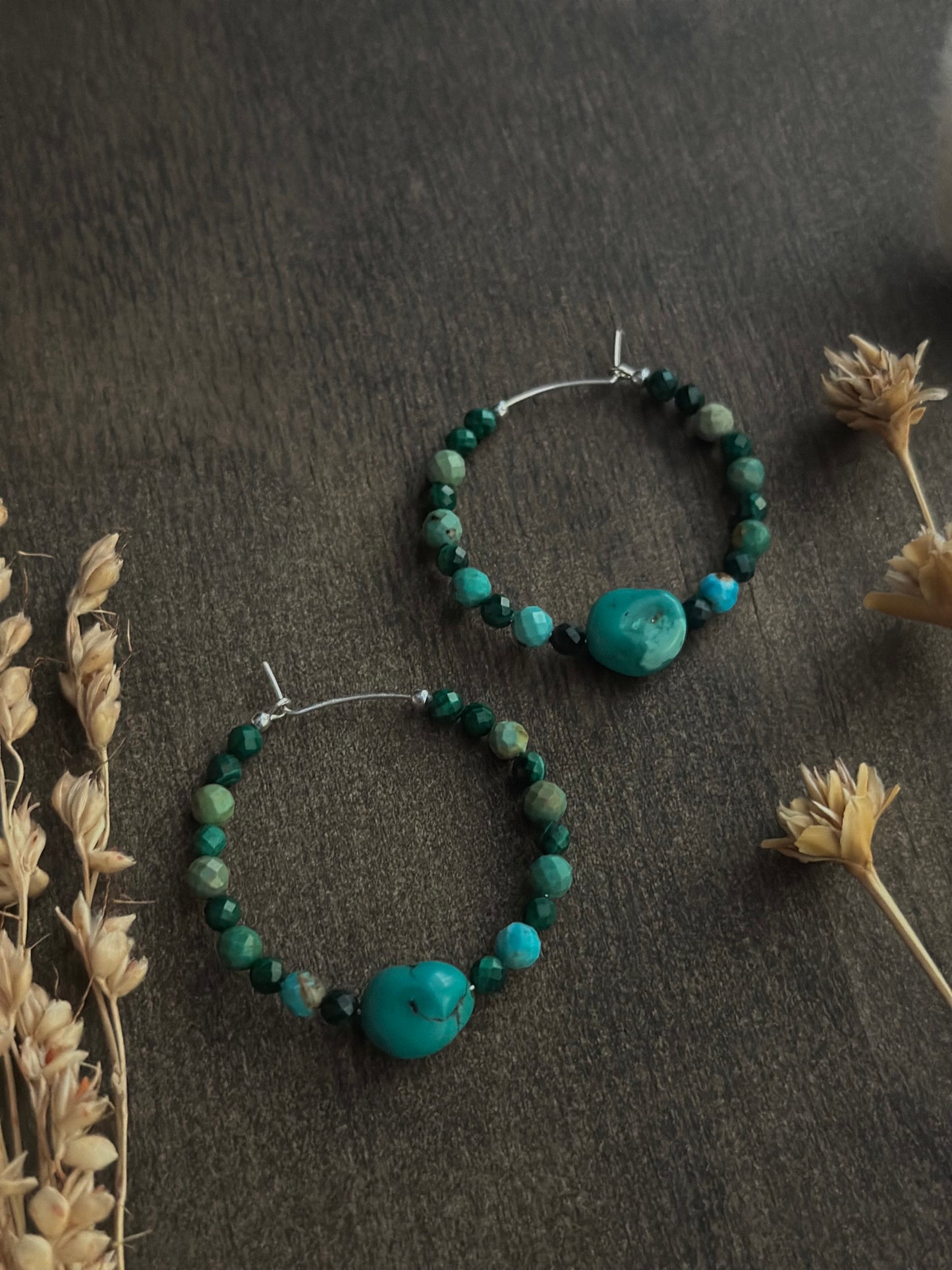 Turquoise & Malachite Hoop Earrings