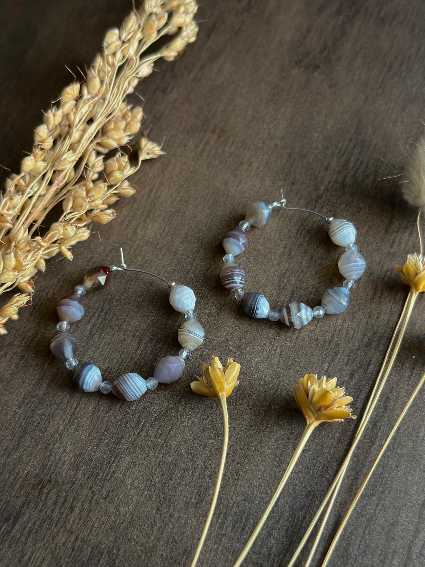 Botswana Agate & Labradorite Hoop Earrings