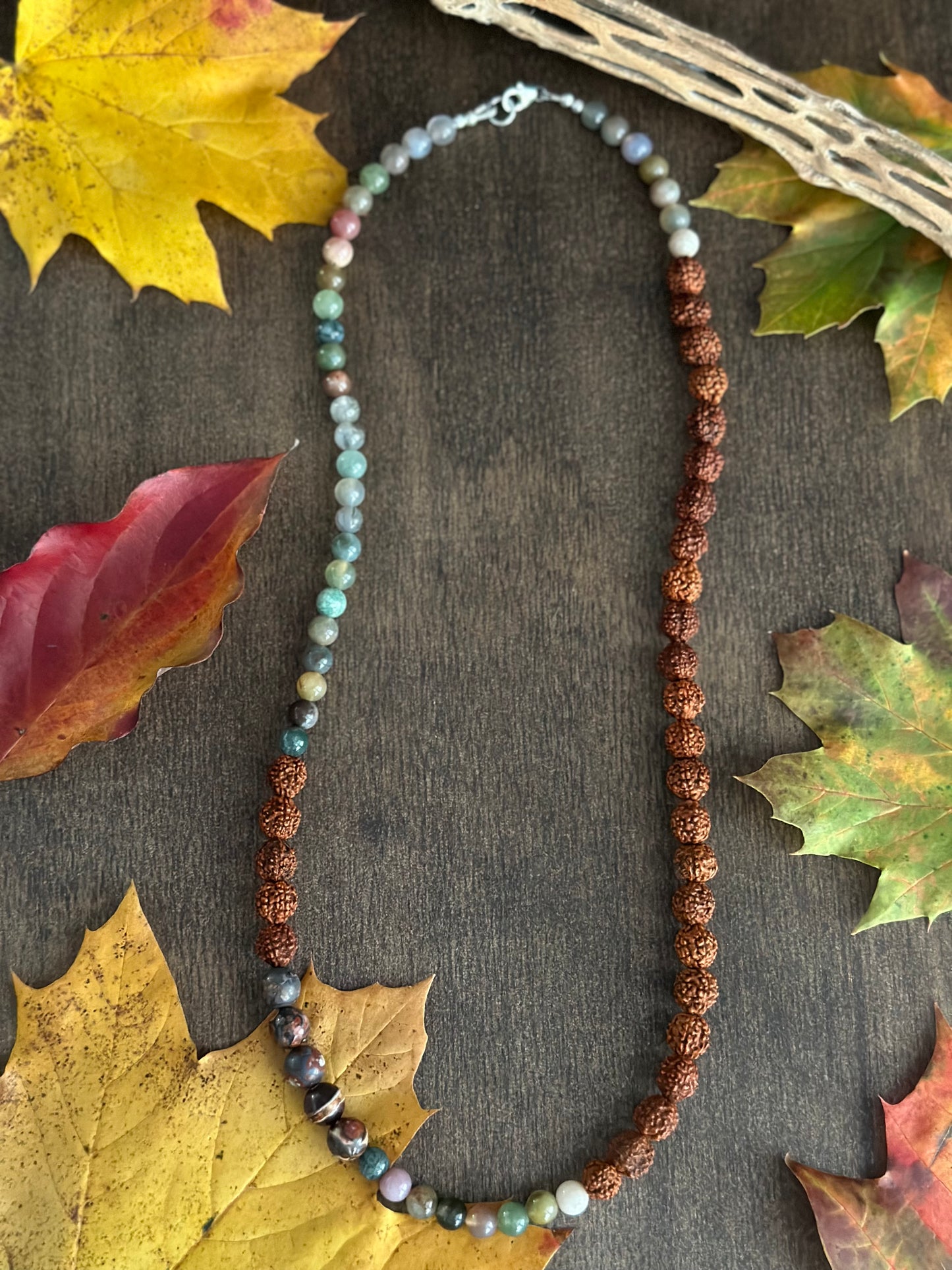 Indian Agate & Rudraksha Seed Necklace