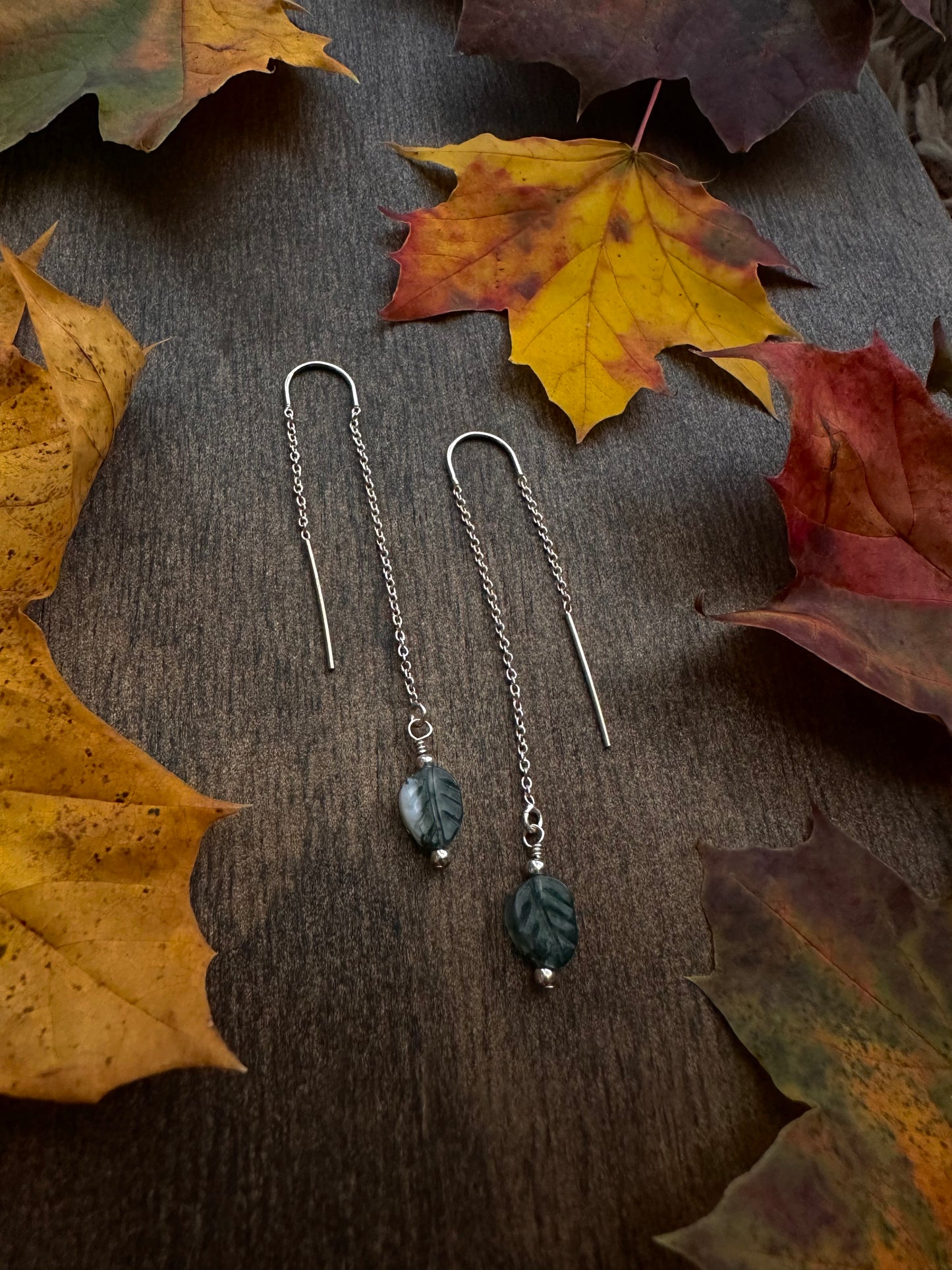 Moss Agate Threader Earrings